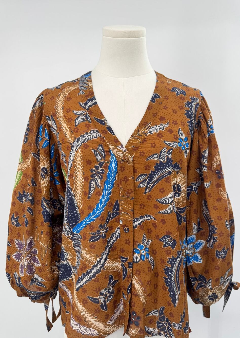 Cara Cara Dodo Bird Brown Floral Blouse Puff Sleeve Boho Top S